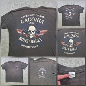Laconia Biker Rally Shirt Mens XL Gray 2016 Live Free Or Die Skull New Hampshire
